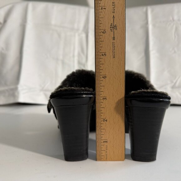 Stuart Weitzman Black Suede Shearling Clog Mules | Women’s 6 - Picture 13 of 13